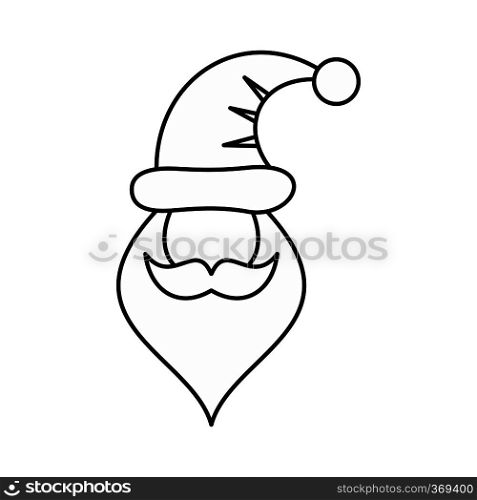 Hat and beard with mustache of Santa Claus icon in outline style isolated on white background. New year symbol vector illustration. Hat and beard with mustache of Santa Claus icon