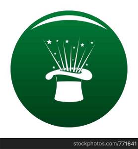 Hat and firework icon. Simple illustration of hat and firework vector icon for any design green. Hat and firework icon vector green