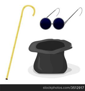 Hat, cane and glasses blind. EPS10