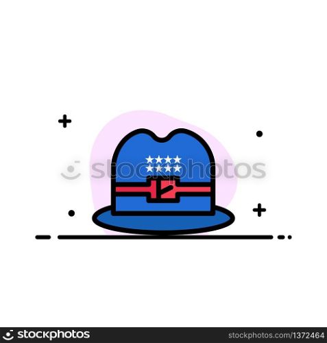 Hat, Cap, American Business Flat Line Filled Icon Vector Banner Template