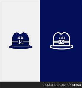 Hat, Cap, American Line and Glyph Solid icon Blue banner Line and Glyph Solid icon Blue banner