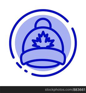 Hat, Cap, Leaf, Canada Blue Dotted Line Line Icon