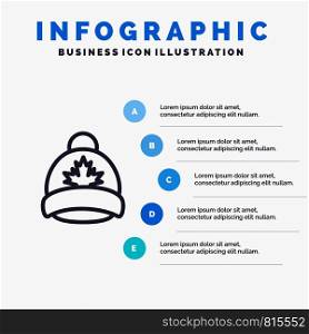 Hat, Cap, Leaf, Canada Line icon with 5 steps presentation infographics Background