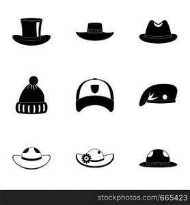 Hat fashion icon set. Simple set of 9 hat fashion vector icons for web isolated on white background. Hat fashion icon set, simple style