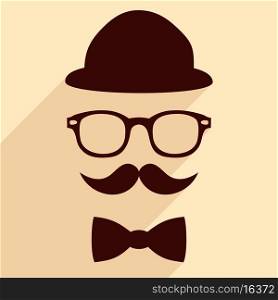 Hat glasses mustache bow tie flat hipster vintage design with long shadows vector illustration
