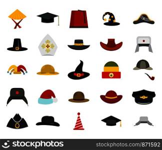 Hat icon set. Flat set of hat vector icons for web design isolated on white background. Hat icon set, flat style