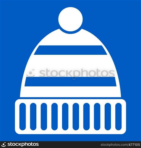 Hat icon white isolated on blue background vector illustration. Hat icon white