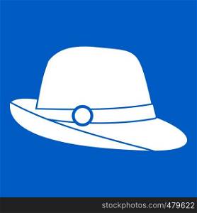 Hat icon white isolated on blue background vector illustration. Hat icon white