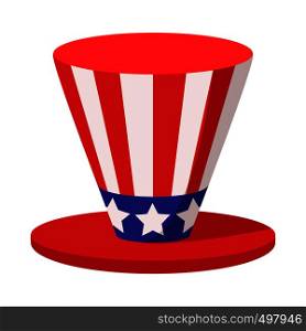 Hat in the USA flag colors cartoon icon on a white background. Hat in the USA flag colors cartoon icon