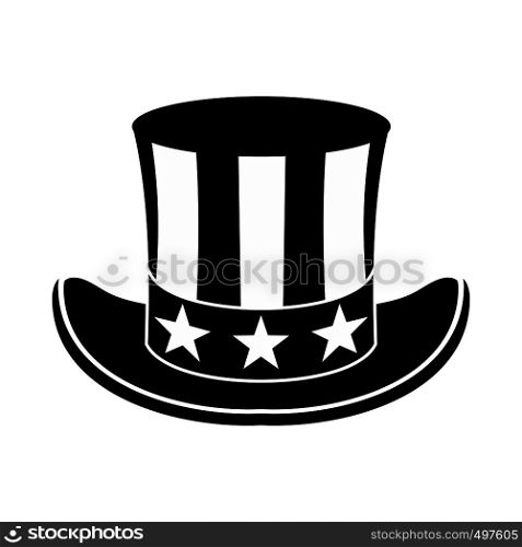 Hat in the USA flag icon. Black simple style. Hat in the USA flag icon