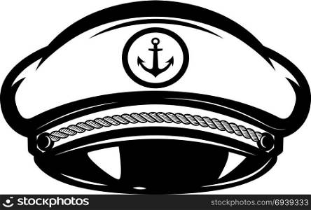 Hat of sea captain isolated on white background. Design elements for logo, label, emblem, sign. Vector illustration
