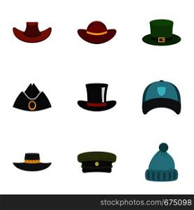 Hat style icon set. Flat set of 9 hat style vector icons for web isolated on white background. Hat style icon set, flat style