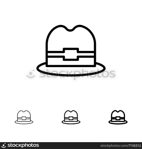 Hat, Tourism, Man Bold and thin black line icon set