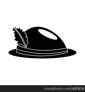 Hat with a feather icon. Black simple style. Hat with a feather icon