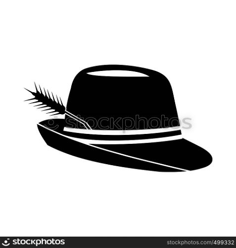 Hat with a feather icon in simple style isolated on white. Hat with a feather icon, simple style