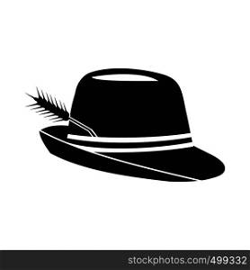 Hat with a feather icon in simple style isolated on white. Hat with a feather icon, simple style