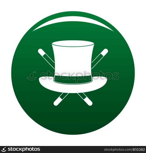 Hat with a stick icon. Simple illustration of hat with a stick vector icon for any design green. Hat with a stick icon vector green