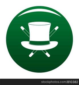 Hat with a stick icon. Simple illustration of hat with a stick vector icon for any design green. Hat with a stick icon vector green
