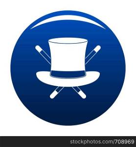 Hat with a stick icon vector blue circle isolated on white background . Hat with a stick icon blue vector