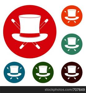 Hat with a stick icons circle set vector isolated on white background. Hat with a stick icons circle set vector