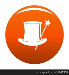 Hat with a wand icon. Simple illustration of hat with a wand vector icon for any design orange. Hat with a wand icon vector orange