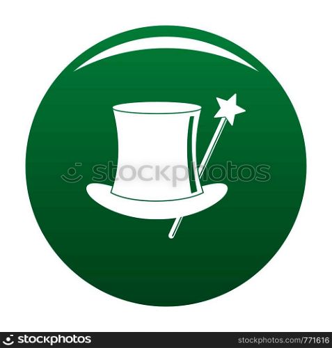 Hat with a wand icon. Simple illustration of hat with a wand vector icon for any design green. Hat with a wand icon vector green