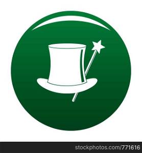 Hat with a wand icon. Simple illustration of hat with a wand vector icon for any design green. Hat with a wand icon vector green