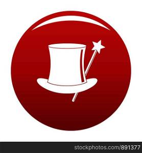 Hat with a wand icon. Simple illustration of hat with a wand vector icon for any design red. Hat with a wand icon vector red