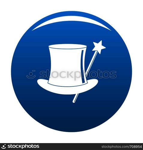 Hat with a wand icon vector blue circle isolated on white background . Hat with a wand icon blue vector