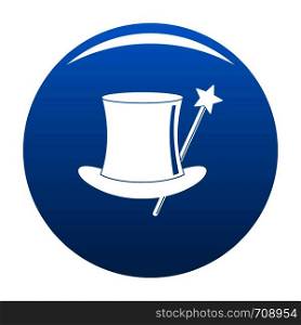 Hat with a wand icon vector blue circle isolated on white background . Hat with a wand icon blue vector