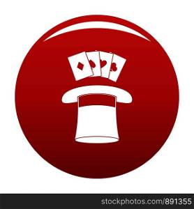 Hat with card icon. Simple illustration of hat with card vector icon for any design red. Hat with card icon vector red