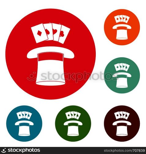 Hat with card icons circle set vector isolated on white background. Hat with card icons circle set vector