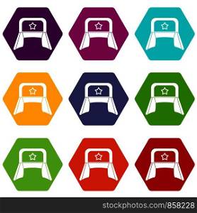 Hat with earflaps icon set many color hexahedron isolated on white vector illustration. Hat with earflaps icon set color hexahedron