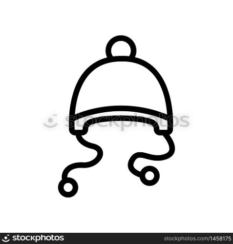 hat with earflaps with ropes pompons icon vector. hat with earflaps with ropes pompons sign. isolated contour symbol illustration. hat with earflaps with ropes pompons icon vector outline illustration
