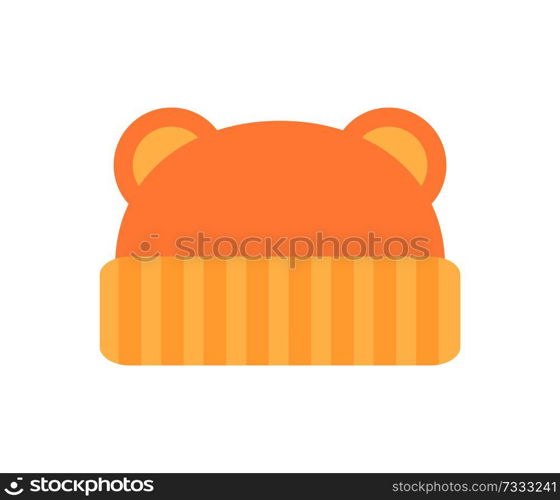 Hat with ears, poster with type of baby clothes object with pattern of stripes kids fashion and mode, vector illustration isolated on white background. Hat with Ears Baby Clothes Vector Illustration