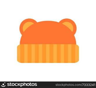 Hat with ears, poster with type of baby clothes object with pattern of stripes kids fashion and mode, vector illustration isolated on white background. Hat with Ears Baby Clothes Vector Illustration