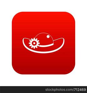 Hat with flower icon digital red for any design isolated on white vector illustration. Hat with flower icon digital red