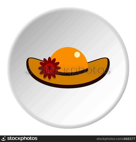 Hat with flower icon in flat circle isolated on white background vector illustration for web. Hat with flower icon circle