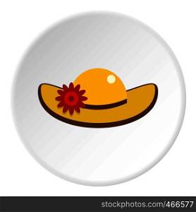 Hat with flower icon in flat circle isolated on white background vector illustration for web. Hat with flower icon circle