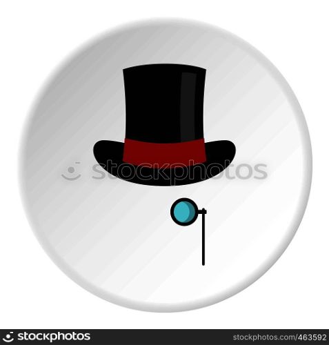 Hat with monocle icon in flat circle isolated vector illustration for web. Hat with monocle icon circle