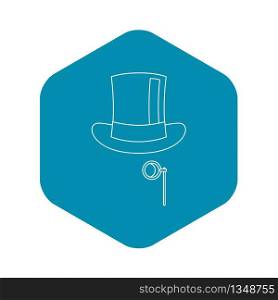 Hat with monocle icon. Outline illustration of hat with monocle vector icon for web. Hat with monocle icon, outline style