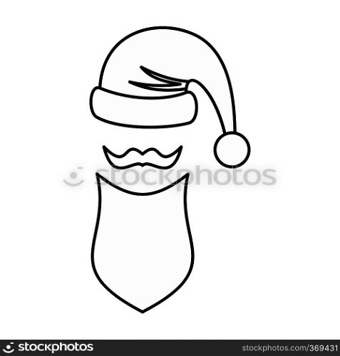 Hat with pompom and long beard of Santa Claus icon in outline style isolated on white background. New year symbol vector illustration. Hat with pompom and long beard of Santa Claus icon