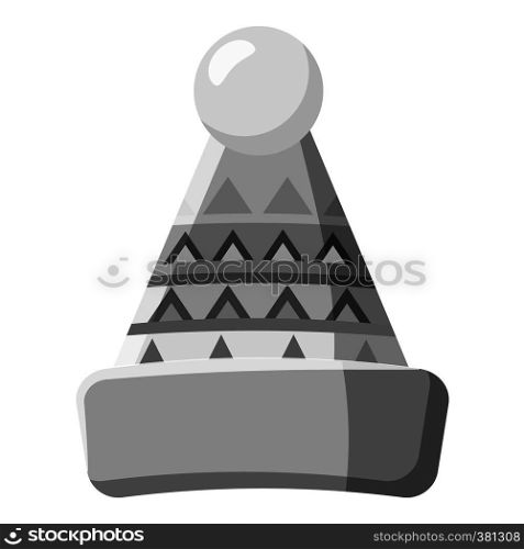 Hat with pompom icon. Gray monochrome illustration of hat vector icon for web design. Hat with pompom icon, gray monochrome style