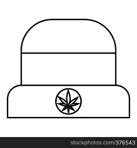 Hat with sign cannabis icon. Outline illustration of hat with sign cannabis vector icon for web. Hat with sign cannabis icon, outline style