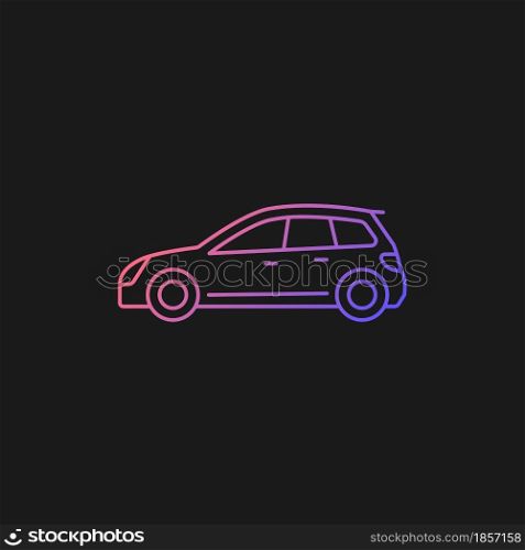 Hatchback gradient vector icon for dark theme. Cheap sports car. Auto with two-box design. Access to cargo area. Thin line color symbol. Modern style pictogram. Vector isolated outline drawing. Hatchback gradient vector icon for dark theme