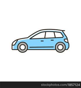 Hatchback RGB color icon. Cheap sports car. Auto with two-box design. Access to cargo area. Vehicle body configuration with hinged rear door. Isolated vector illustration. Simple filled line drawing. Hatchback RGB color icon