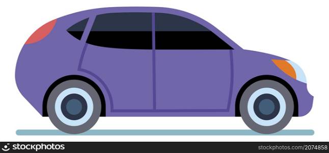 Hatchback side view. Cartoon purple car icon isolated on white background. Hatchback side view. Cartoon purple car icon