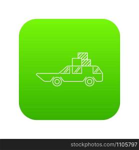 Hatchback with boxes icon green vector isolated on white background. Hatchback with boxes icon green vector