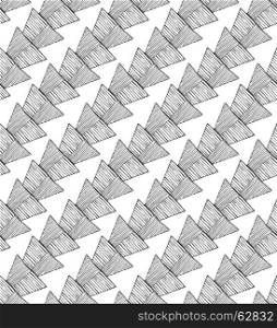 Hatched trapezoids diagonal on white.Hand drawn with ink and marker brush seamless background.