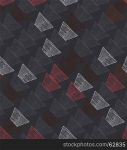 Hatched trapezoids diagonal random on brown.Hand drawn with ink and marker brush seamless background.